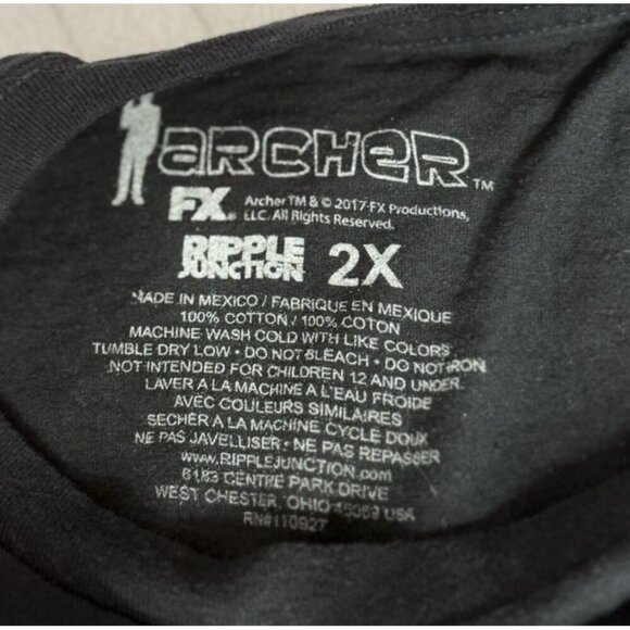 Sterling Archer FX RIPPLE JUNCTION Black Graphic T-Shirt 2X Silhouette Profile - Picture 11 of 12